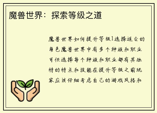 魔兽世界：探索等级之道